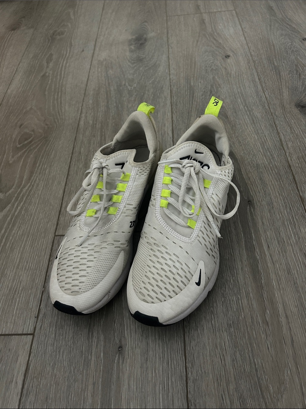 Nike White Sneakers with Neon Yellow Accents